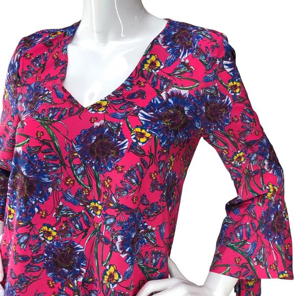 Prabal Gurung Collective Womens Size 2 Top Floral Flare Sleeve V Neck Pink - Picture 2 of 15